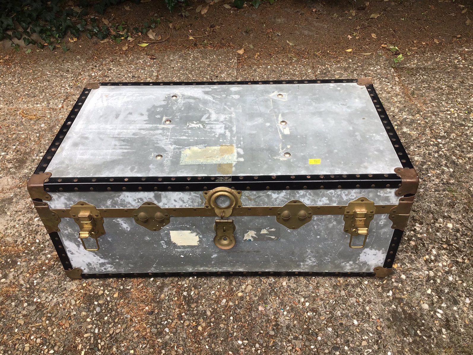 Grijze vintage hutkoffer merk Overpond., Ophalen, Gebruikt, Hard kunststof, 45 tot 55 cm