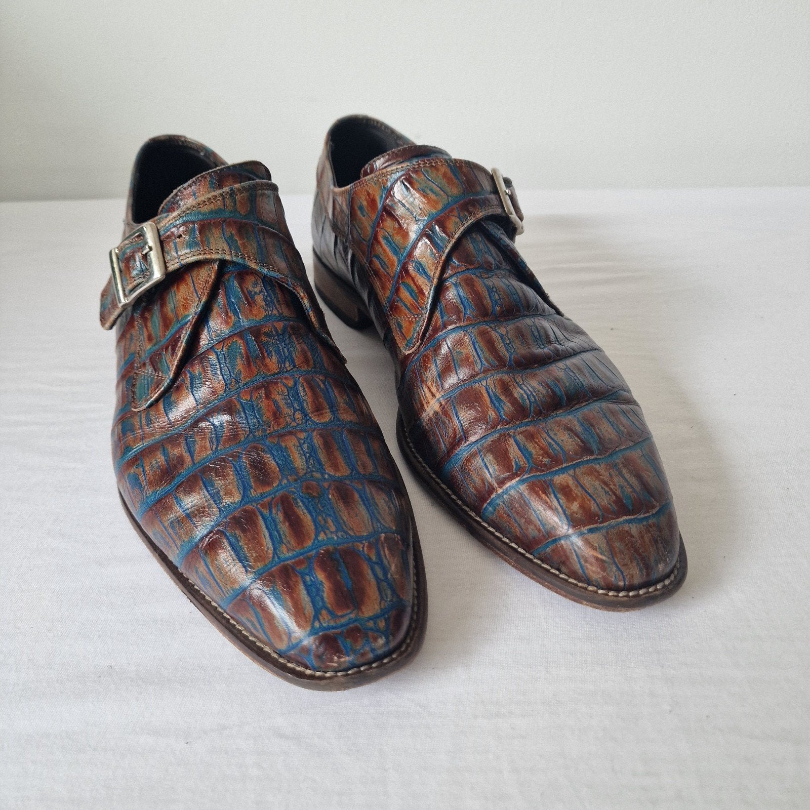 Dungelmann gesp schoenen maat 44. Bruin, blauw leer., ., Ophalen of Verzenden, ., .