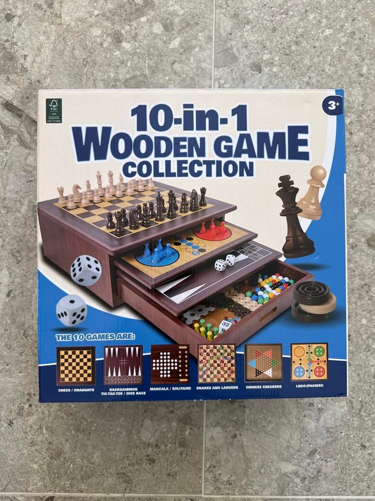 10-in-1 Houten Spellen Collectie - Nieuw in doos, Ophalen of Verzenden, Nieuw