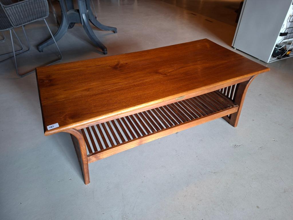 Teak Padi Salontafel met Opbergplank - 125x59x46 cm, Ophalen, Gebruikt, 50 tot 100 cm, 100 tot 150 cm
