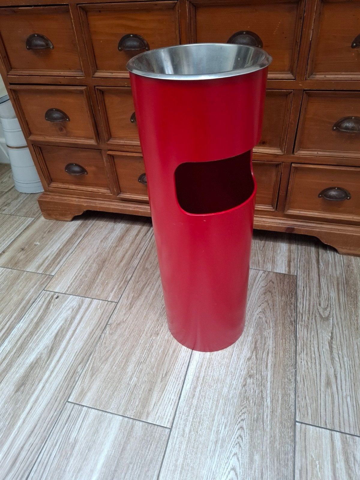 Rode afvalbak met metalen inzetstuk, Gebruikt, Ophalen of Verzenden, 30 tot 40 liter, 75 – 100