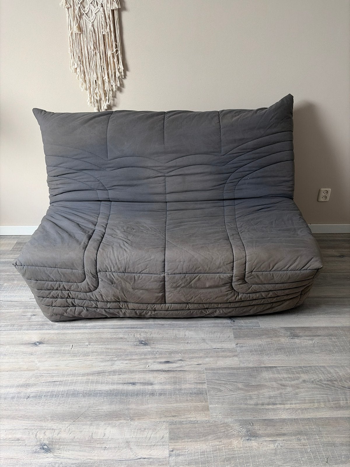 Grijze slaapbank/futon - Comfortabel en praktisch, Gebruikt, Tweepersoons, 200 cm, Grijs