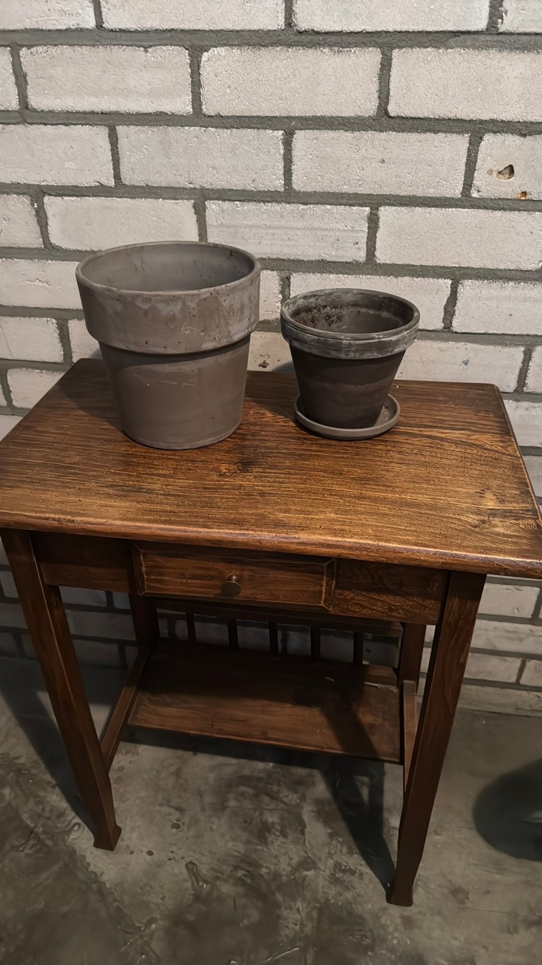 Bloempot taupe aardewerk, Ophalen, Steen, Minder dan 30 cm, Rond