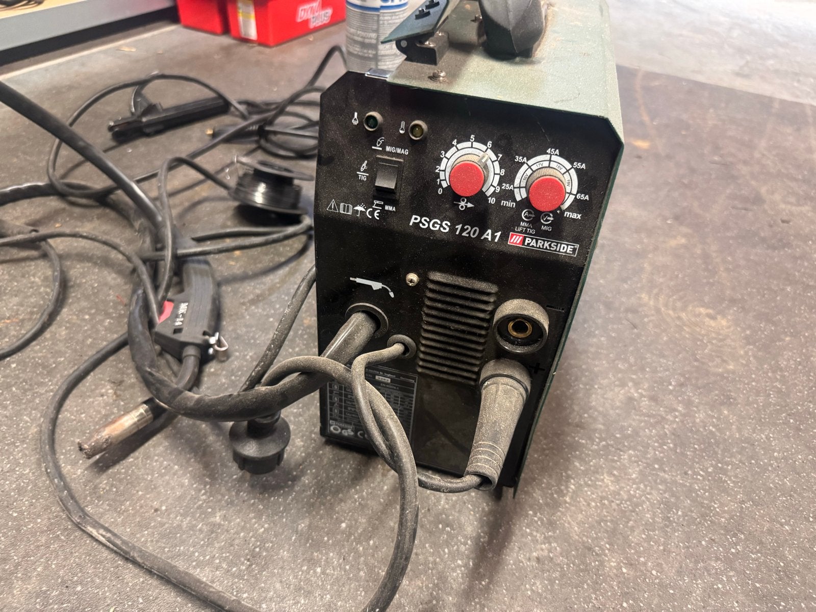 Parkside PSGS 120 A1 MIG/MAG lasapparaat met gasfles, Doe-het-zelf en Verbouw, Gereedschap | Lasapparaten, Ophalen, Gebruikt, Minder dan 150 ampère