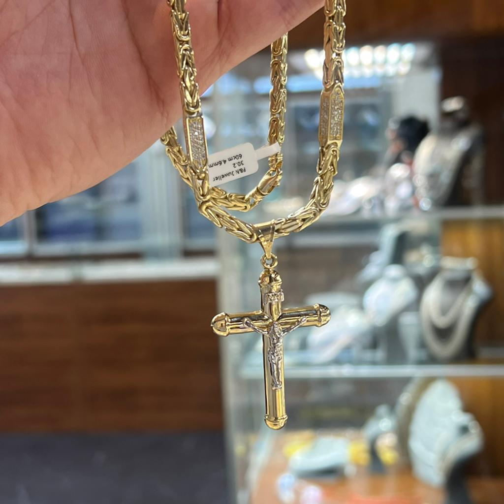 14k gouden koningsketting kruis hanger italy, Ophalen of Verzenden, Zo goed als nieuw, Goud