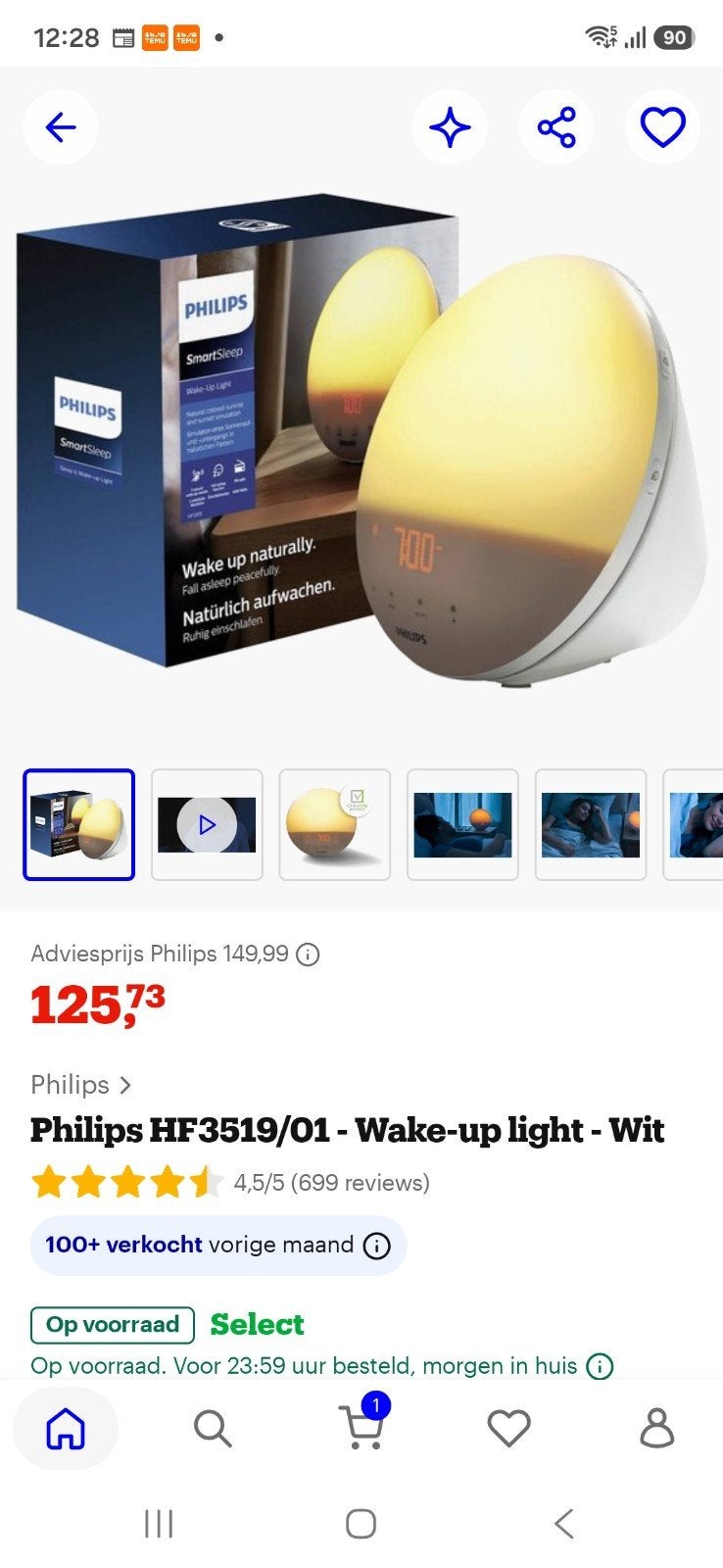 Philips HF3519/01 Wake-up Light - Wit, Ophalen of Verzenden, Zo goed als nieuw, Digitaal