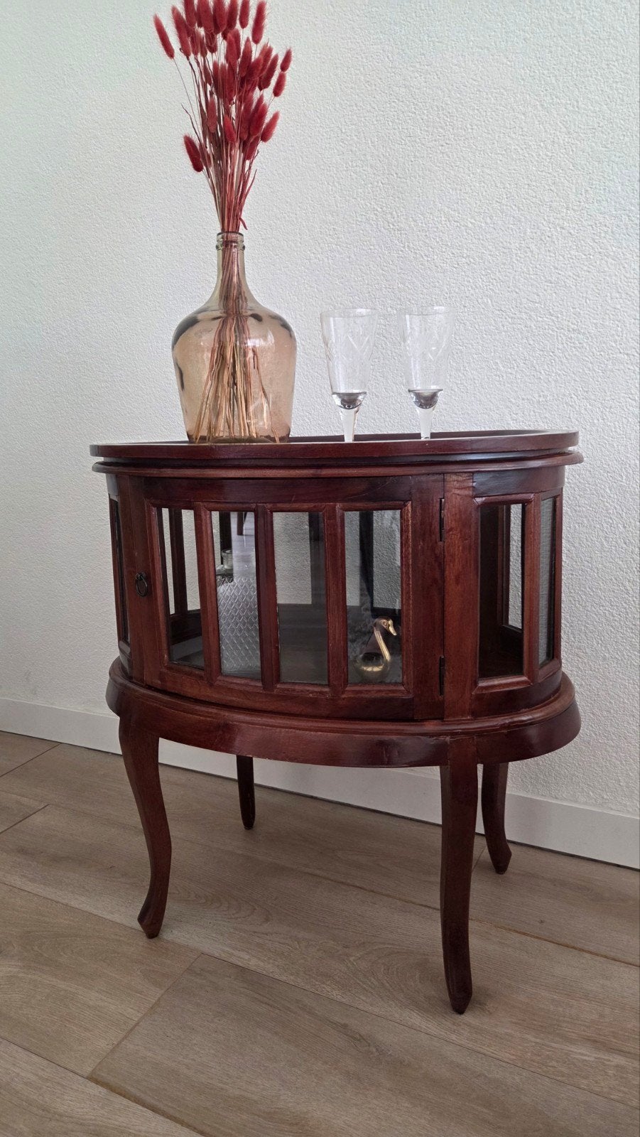 Ovaal teakhouten theekastje!, Ophalen, Minder dan 25 cm, Minder dan 100 cm