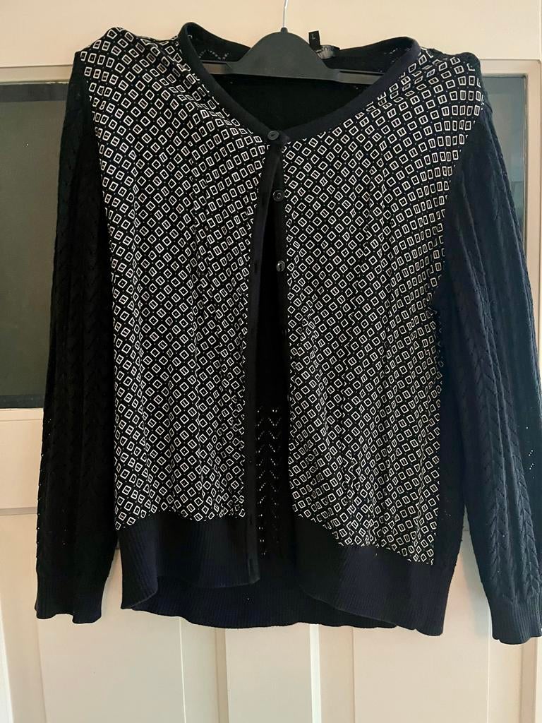 King Louie vestje zwart met zigzag ajour chevronpatroon L, Kleding | Dames, Ophalen of Verzenden, Gedragen, Maat 42/44 (L), Zwart