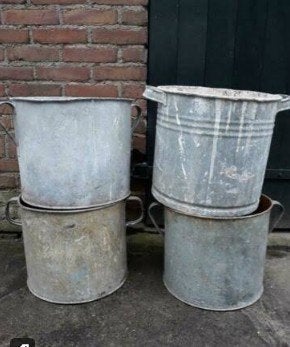 Oude zinken emmer kerstboom, Gebruikt, T, Rond, Ophalen of Verzenden