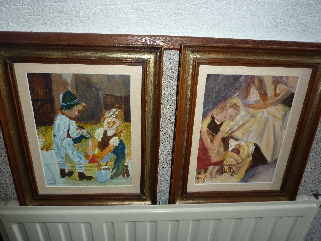 3 schilderijtjes achter glas gesigneerd, Ophalen of Verzenden