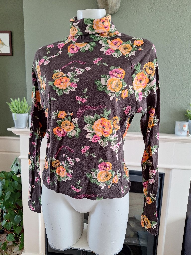 Collusion bruine col trui bloemen 44 L longsleeve, Kleding | Dames, Verzenden, Maat 42/44 (L), Zo goed als nieuw, Bruin