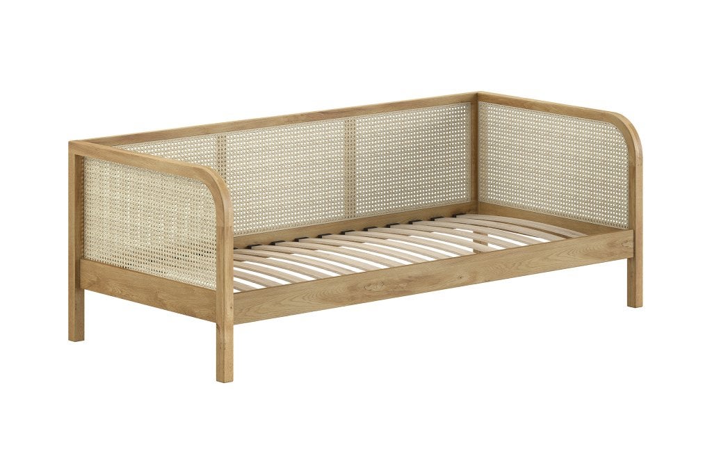 Olive kajuitbed rotan - 90x200 - Massief eiken, Niet ingevuld, Niet ingevuld, Niet ingevuld