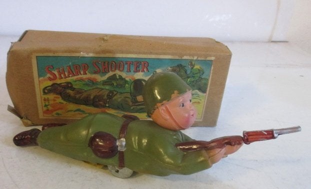 vintage celluloid sharp shooter soldaat Alps Japan, Antiek en Kunst, Verzenden