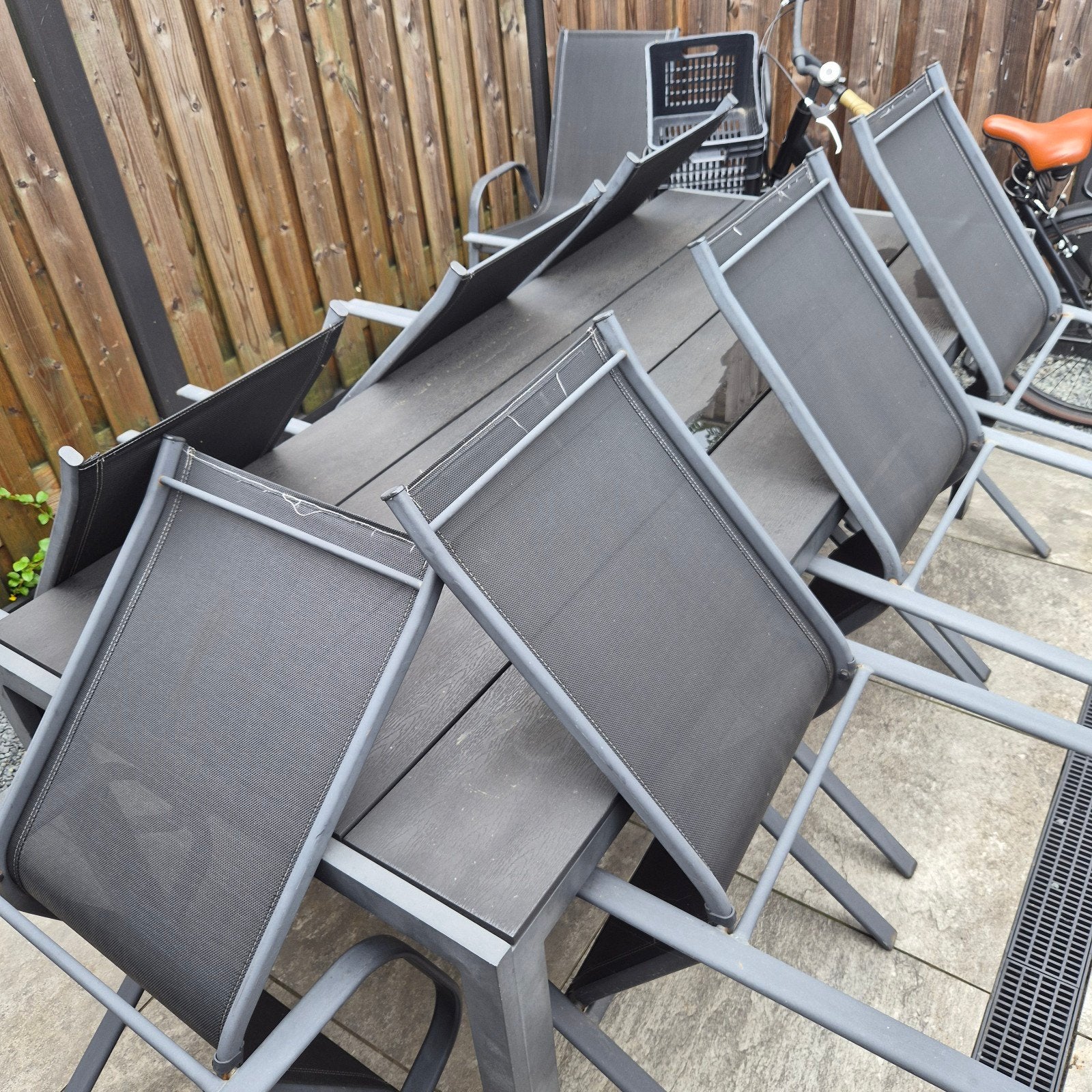 Buiten tuinset met tafel en 8 stoelen, Tuin en Terras, Ophalen, Gebruikt, Aluminium, 8 zitplaatsen