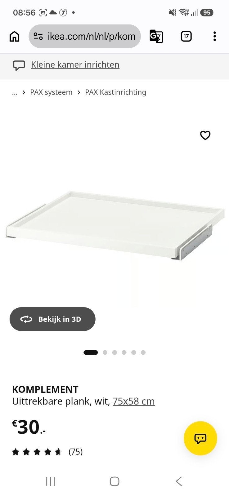 Komplement uitrekbaarplank, Ophalen, Nieuw, 50 tot 100 cm, Minder dan 100 cm