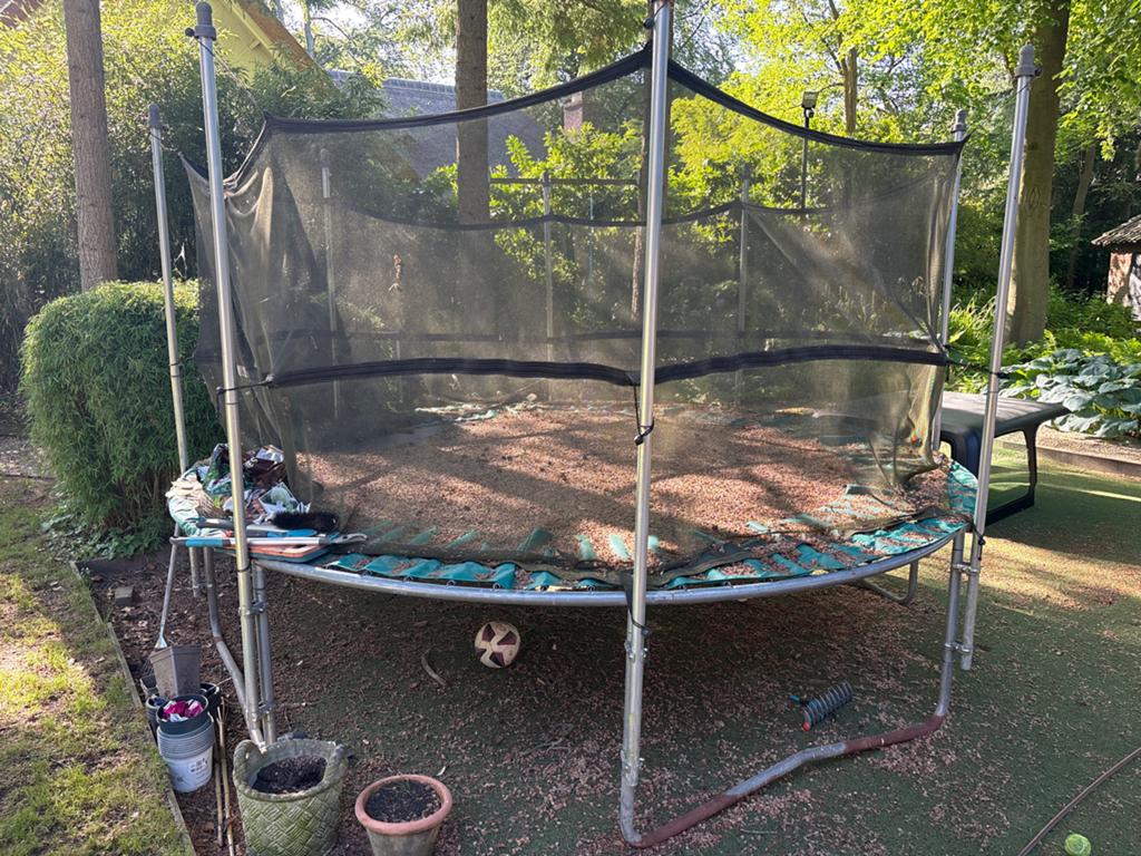 Berg trampoline 380cm met winterhoes, Ophalen, Gebruikt