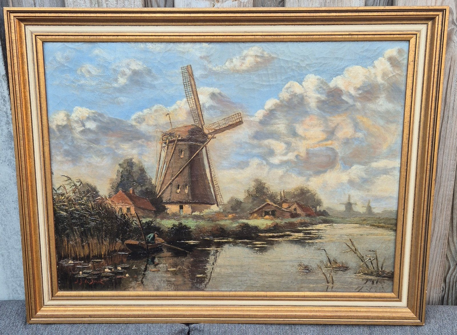 Olieverfschilderij Hollandse molenlandschap, Antiek en Kunst, Kunst | Schilderijen | Klassiek, Landschap, Klassiek, Olieverf, Doek