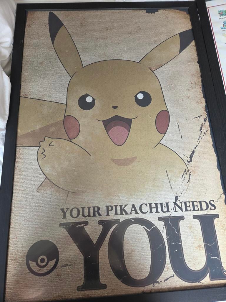 2 Pokémon posters in lijst - Pikachu & alle Pokémon, Ophalen, Gebruikt, Overige typen