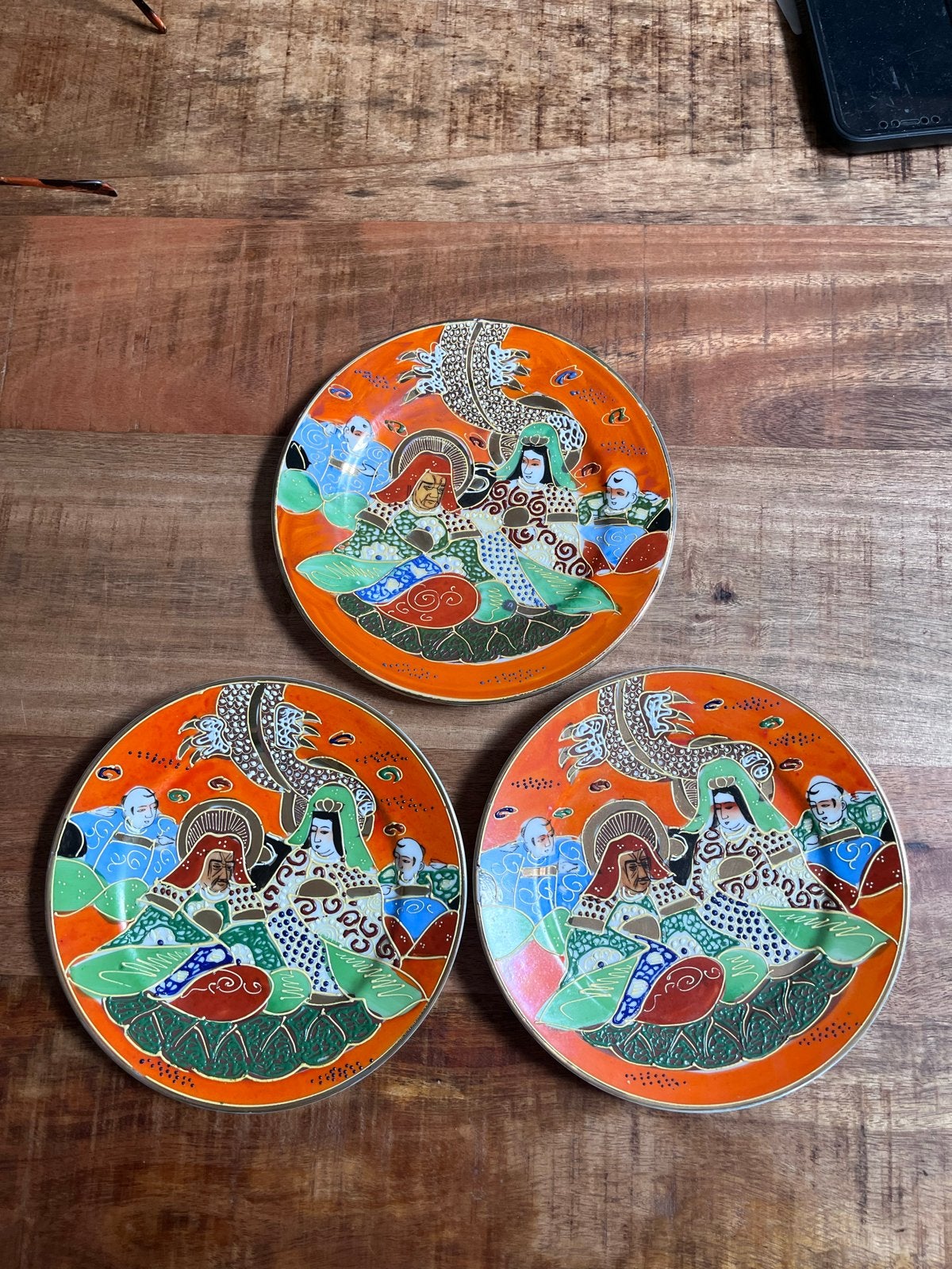 Set van 3 Vintage Japanse Satsuma Borden - Handgeschilderd, Ophalen of Verzenden