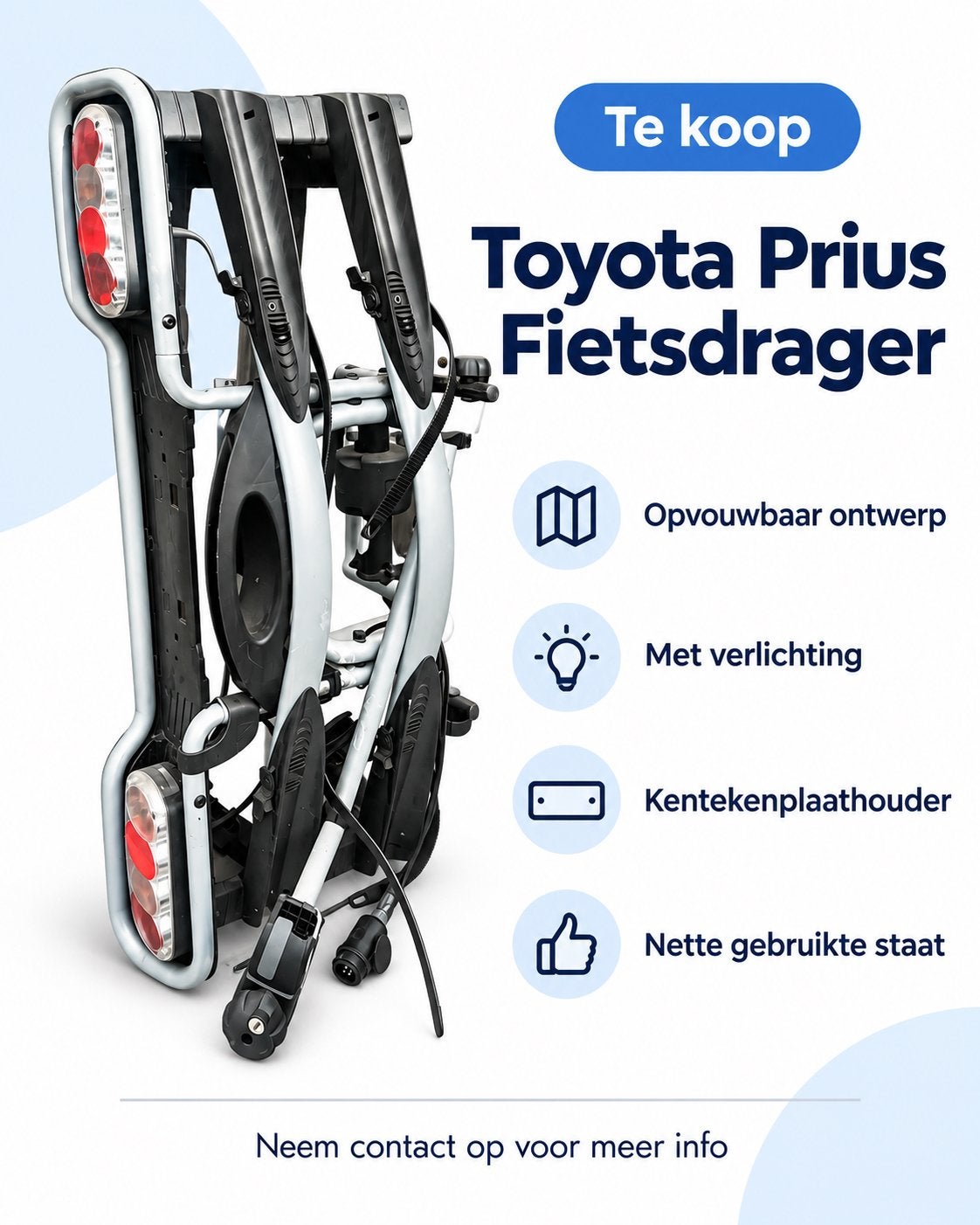 Toyota Prius Fietsendrager - Opvouwbaar & Verlicht, Ophalen of Verzenden, 2 fietsen, Gebruikt, Trekhaakdrager