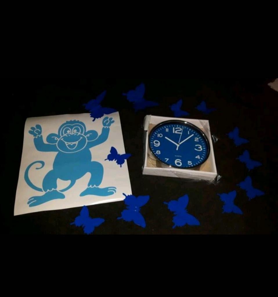 Muurdecoratie set met klok, vlinders en muursticker, Ophalen of Verzenden, Nieuw