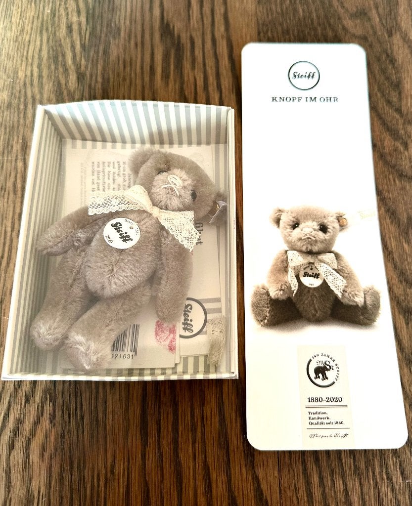Steiff Mohair Teddybeer Teddy Beer Knopf im Ohr grijs knop, Verzamelen, Beren en Cherished Teddies, Verzenden, Nieuw, Stoffen beer