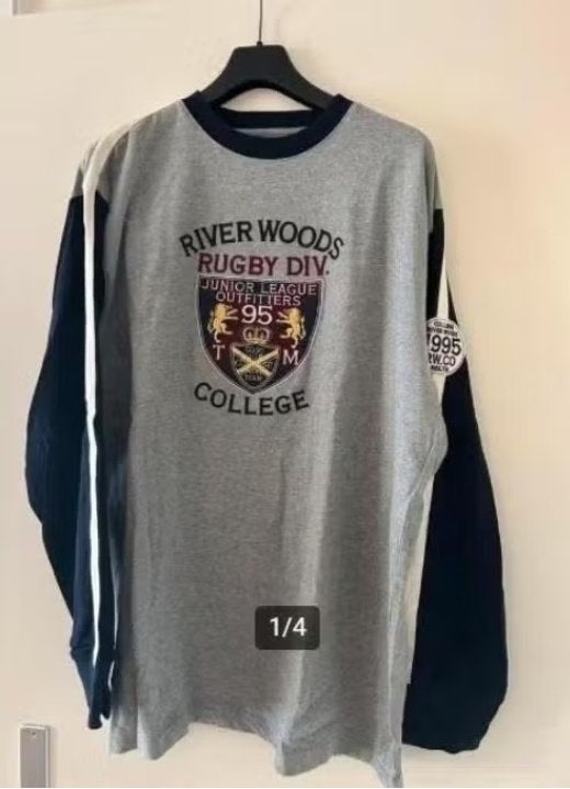 Blauw/Grijze River Woods Trui Rugby (ZGAN) XXL, Kleding | Heren, Truien en Vesten, Blauw, Overige maten, Ophalen of Verzenden