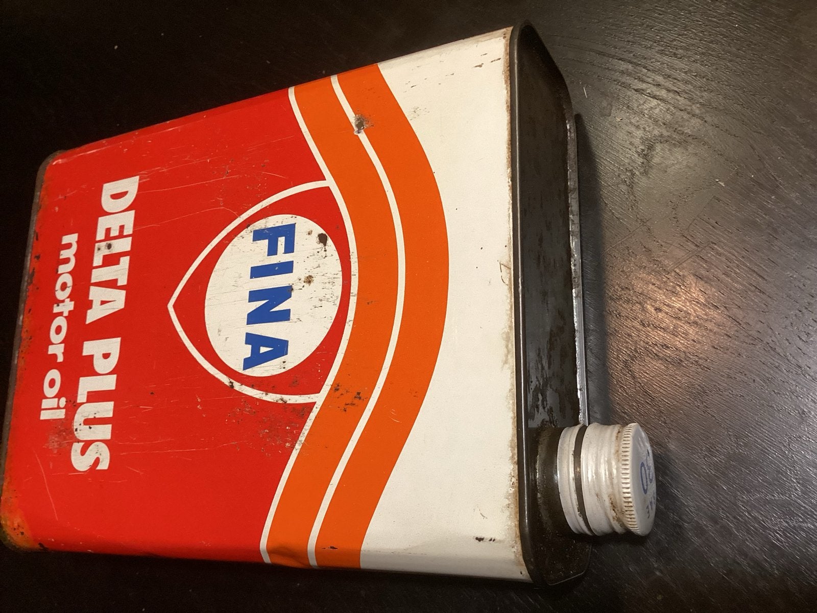 Vintage FINA DELTA PLUS motor olie blik SAE 30 2 liter Jaren, Ophalen of Verzenden, Gebruikt