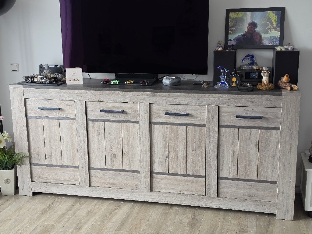 Dressoirkast Tollebeek 224x50x95, Ophalen, Overige materialen, Met deur(en), Zilver-hout / Melamine (Gelamineerd hout)
