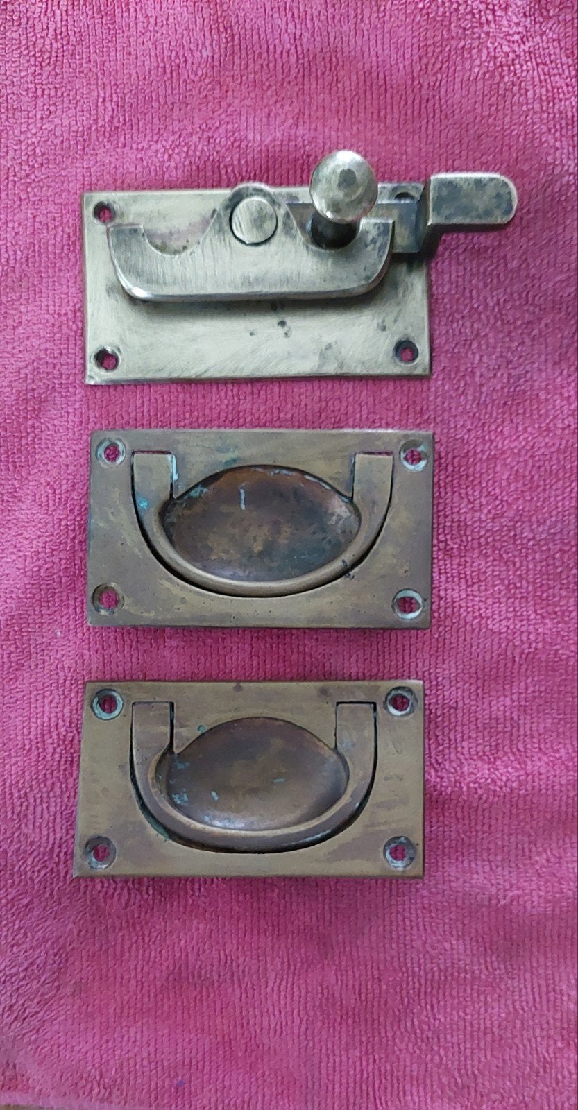 Vintage WC slot en twee koperen inbouw handgrepen, Ophalen of Verzenden