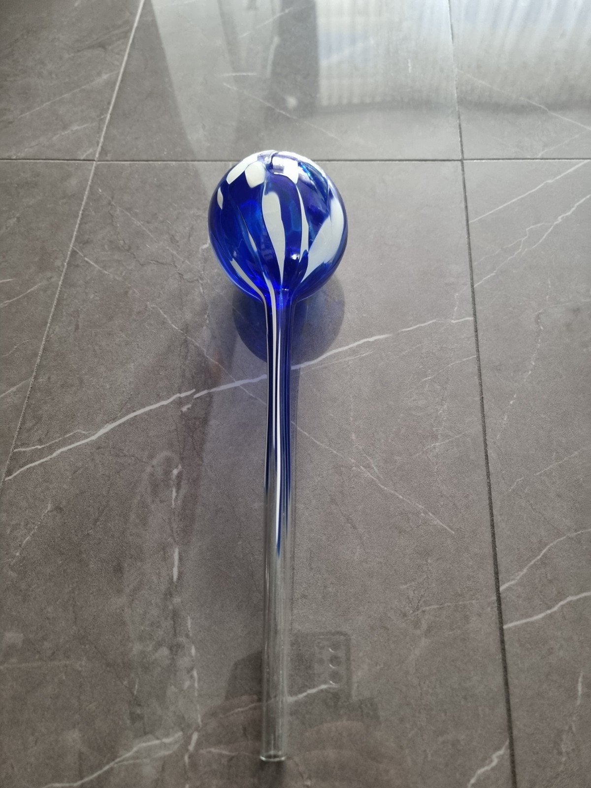 Glazen plantenbewateraar blauw/wit - 40 cm, Ophalen, Gebruikt, Overige materialen