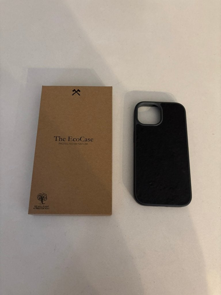 Iphone 15 hoesje - the ecocase zwart-grijs marmer kleur!, IPhone 15, Zwart, Frontje of Cover, Ophalen of Verzenden