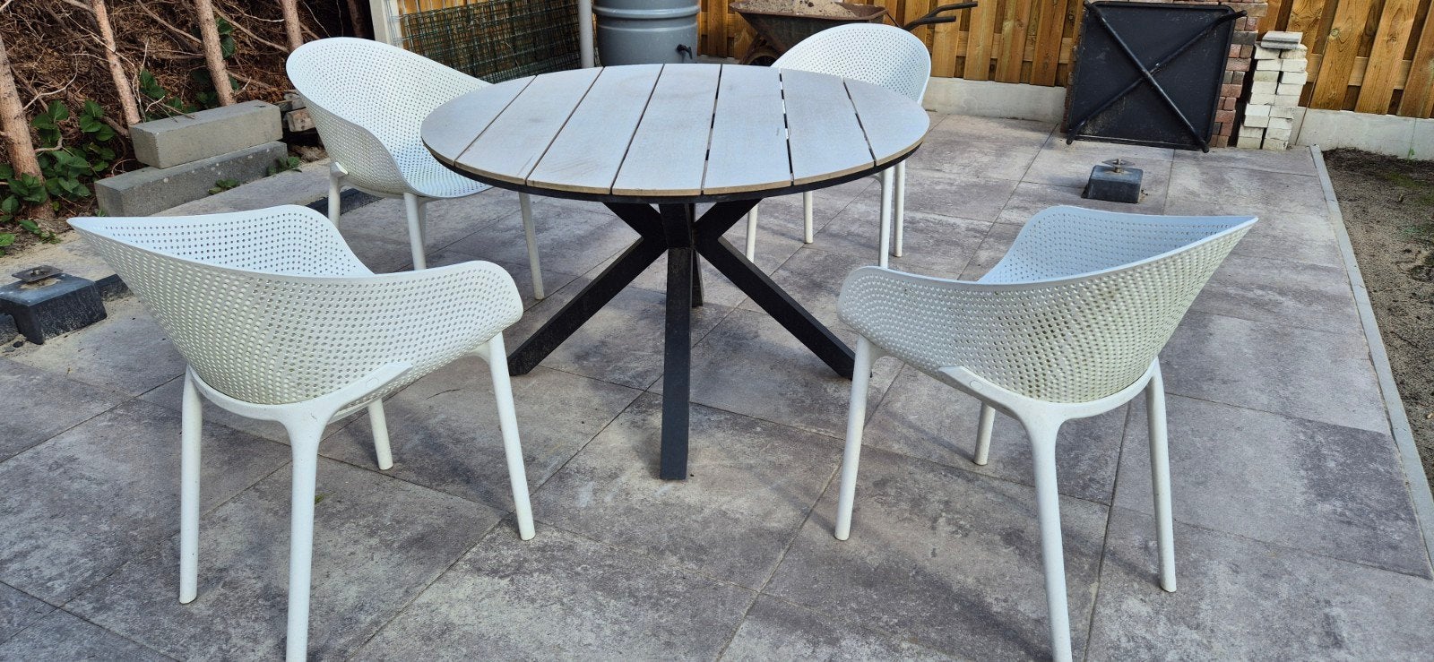 Kunststof tuinset met 4 stoelen - weerbestendig, Ophalen, 4 zitplaatsen, Kunststof, Gebruikt