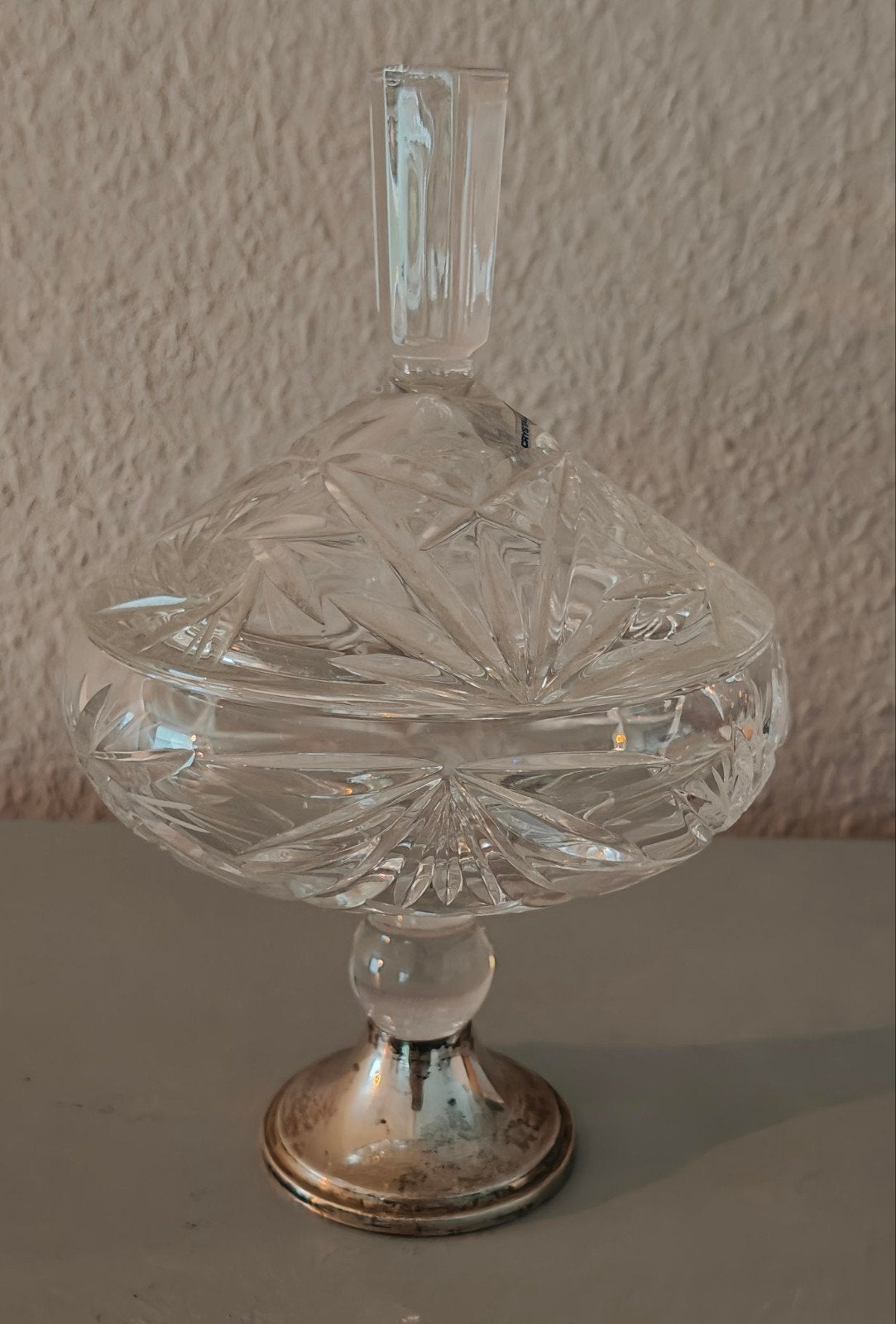 Kristallen Bonbonnière met Zilveren Voet - Crystal Holland, Antiek en Kunst, Ophalen of Verzenden