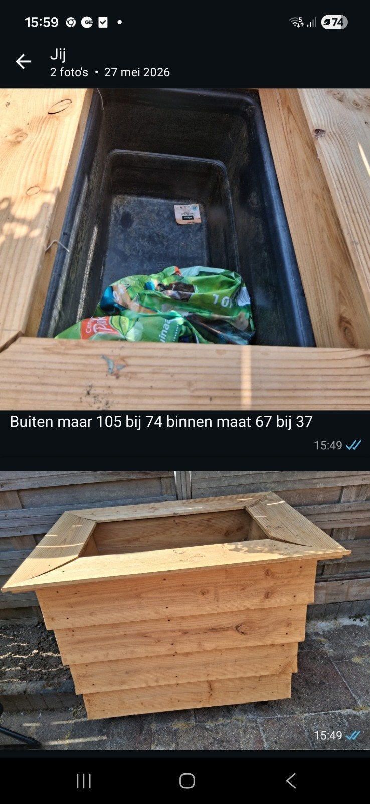 Houten bak met wieltjes - Multifunctioneel, Tuin en Terras, Bloembakken en Plantenbakken, Ophalen, Gebruikt, 100 cm of meer, Binnen