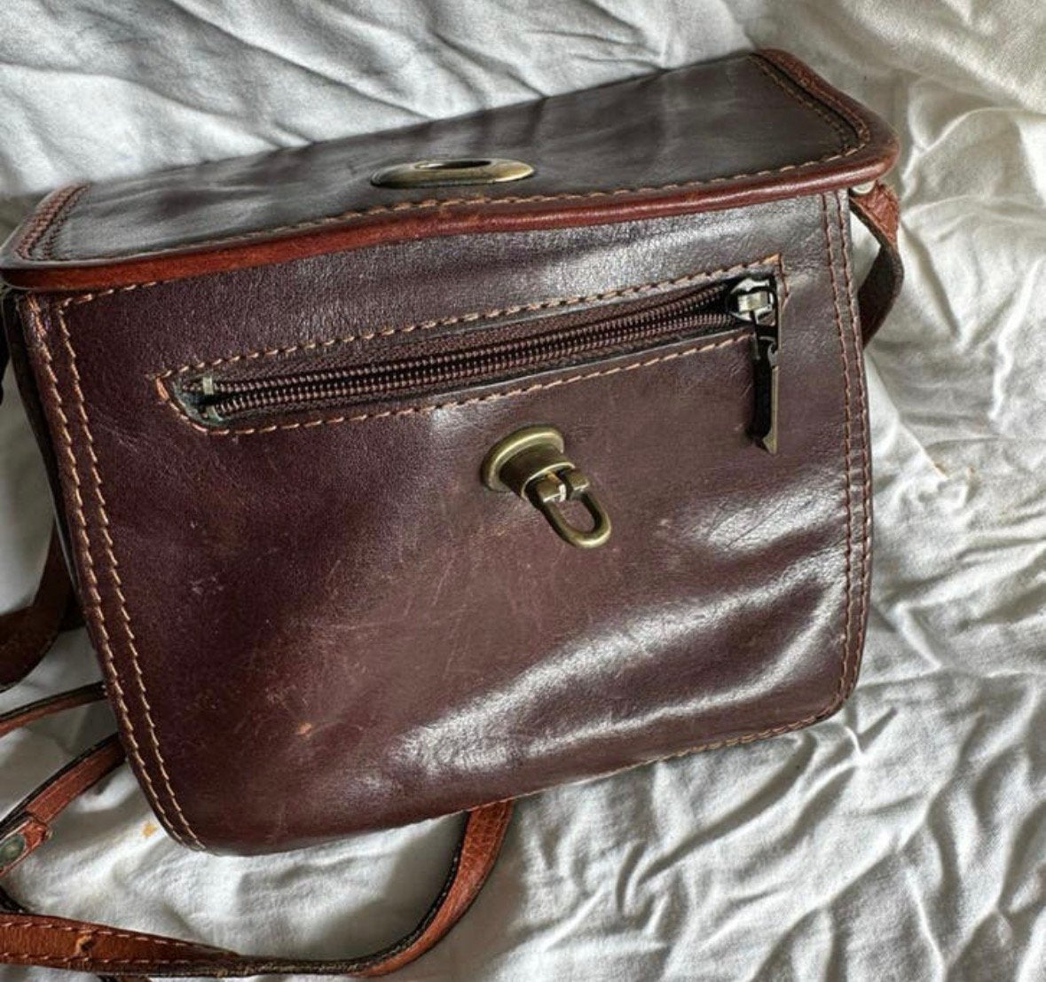 Vintage L.A. Moda Leren Schoudertasje - Bruin, Ophalen of Verzenden, Gebruikt, Bruin, Leer