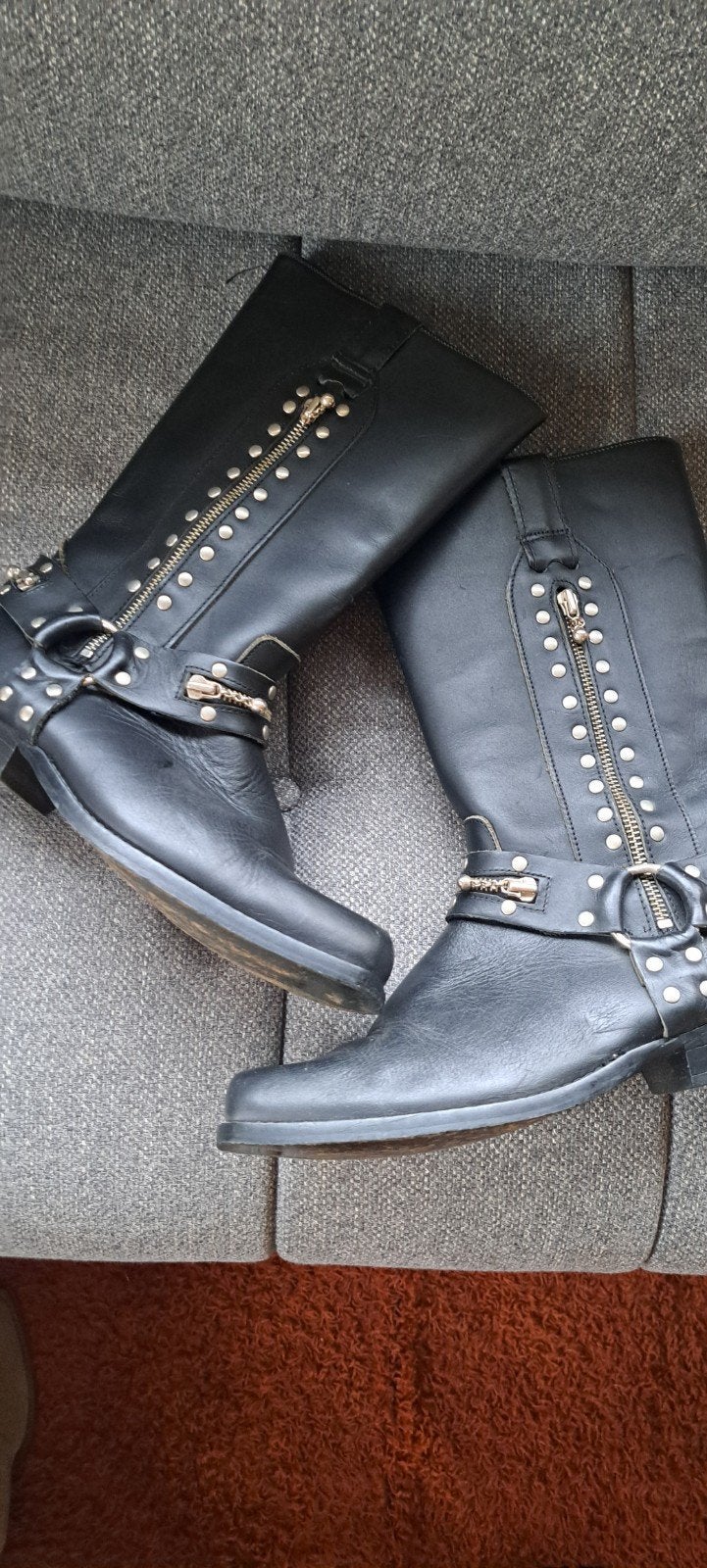 Zwarte leren laarzen met ritsen country en studs, maat 42, Ophalen of Verzenden, Gedragen, Zwart, Hoge laarzen