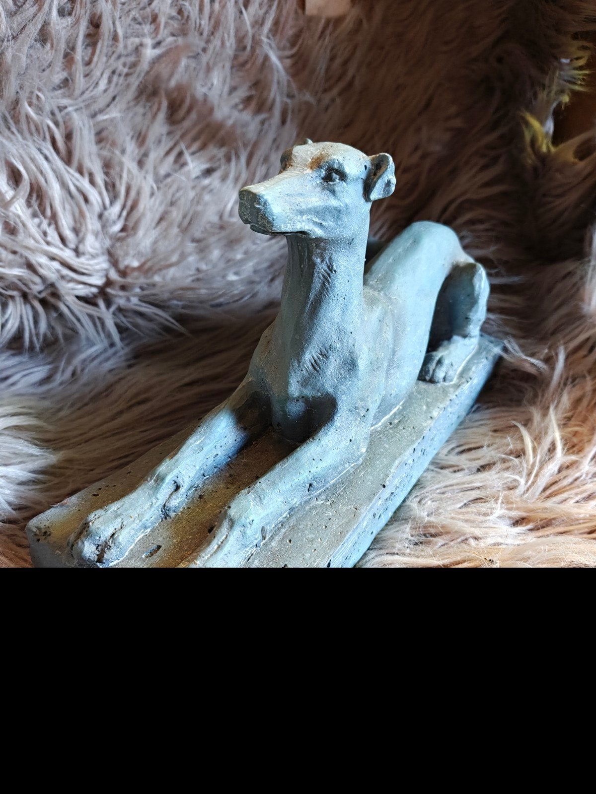 Vintage Windhond Beeld - Grijs/Blauw hout gesneden, Ophalen of Verzenden, 20 - 50 cm, Beeld, Hout