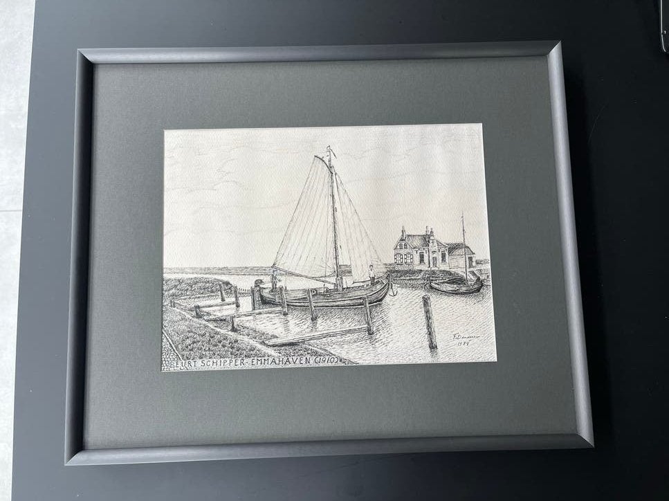 Zwarte lijst met pentekening - 55x45 cm, Ophalen, 55 cm, Gebruikt, Schilderijlijst