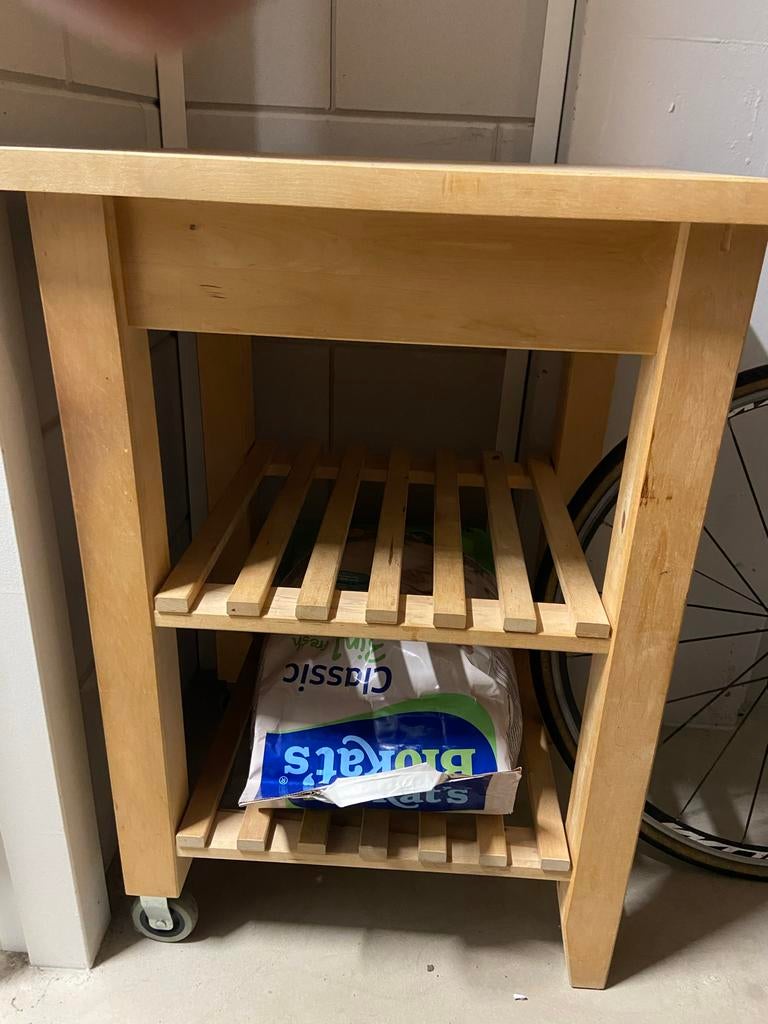 Roltafel berken 58x50 cm - Massief hout, Ophalen, Gebruikt, Overige houtsoorten, 50 tot 100 cm