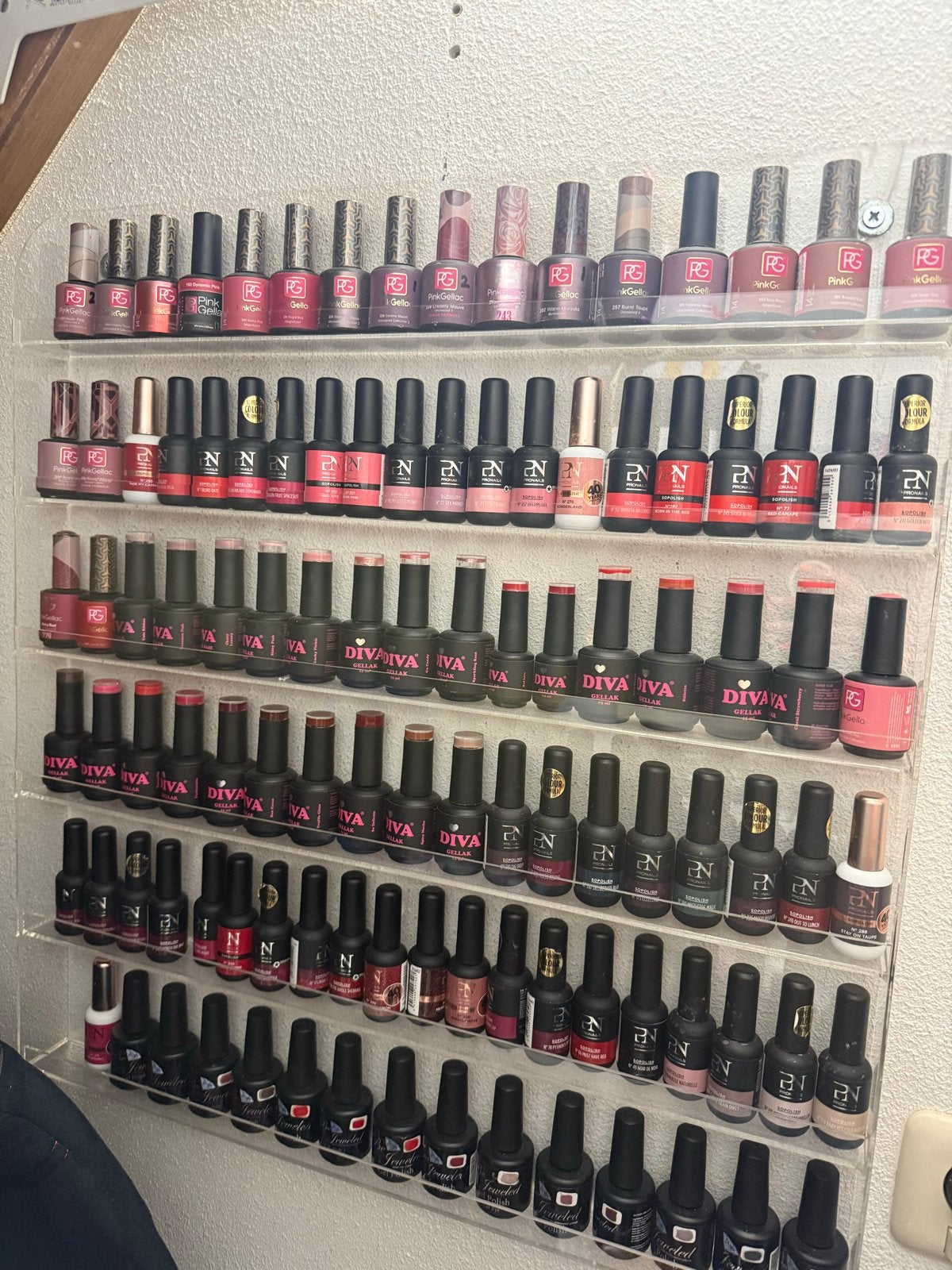 Gellak display met diverse kleuren gellak, Ophalen, Gebruikt