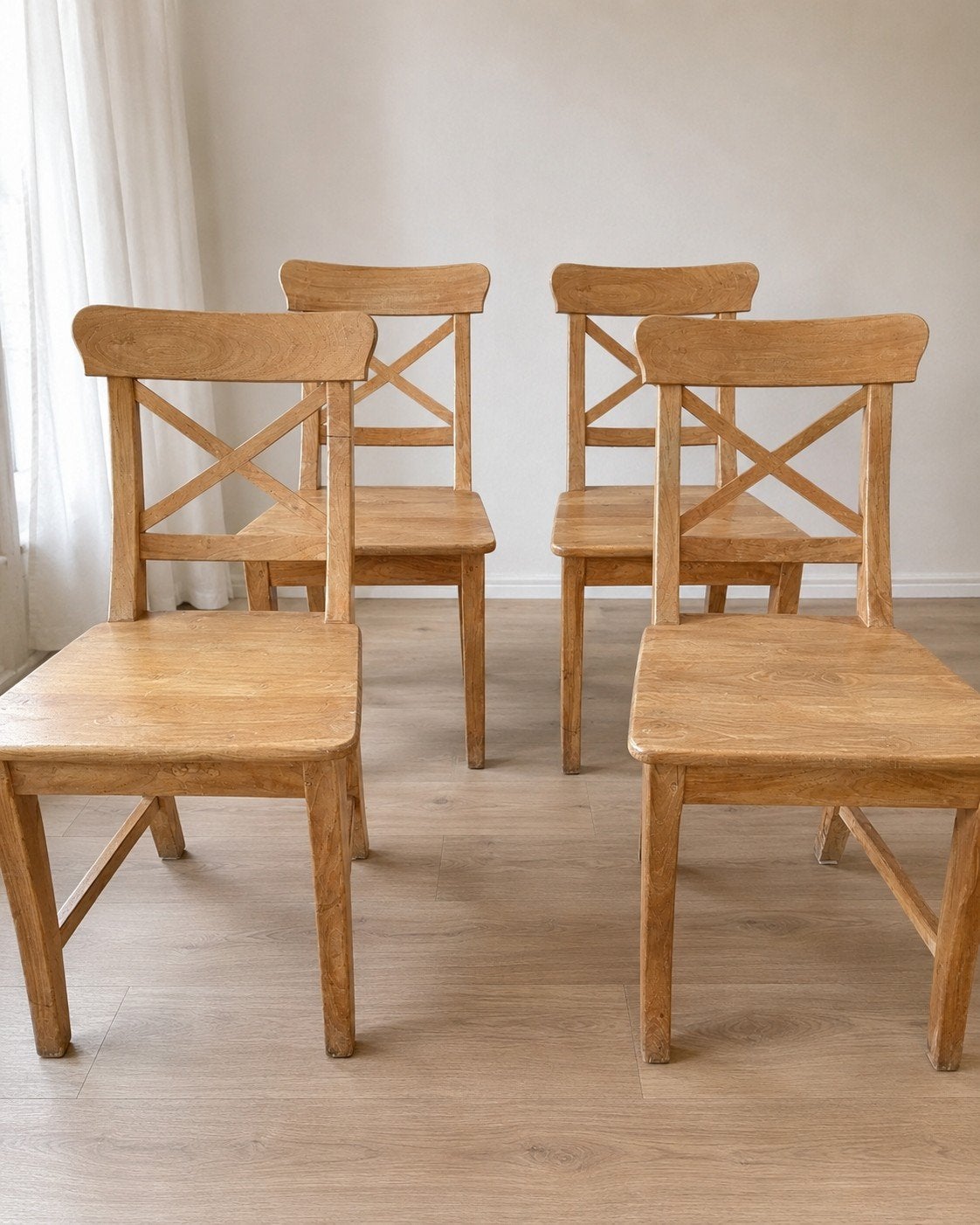 Set van 4 houten eetkamerstoelen met kruisrug uit Kampen, Ophalen, Gebruikt, Bruin, Vier