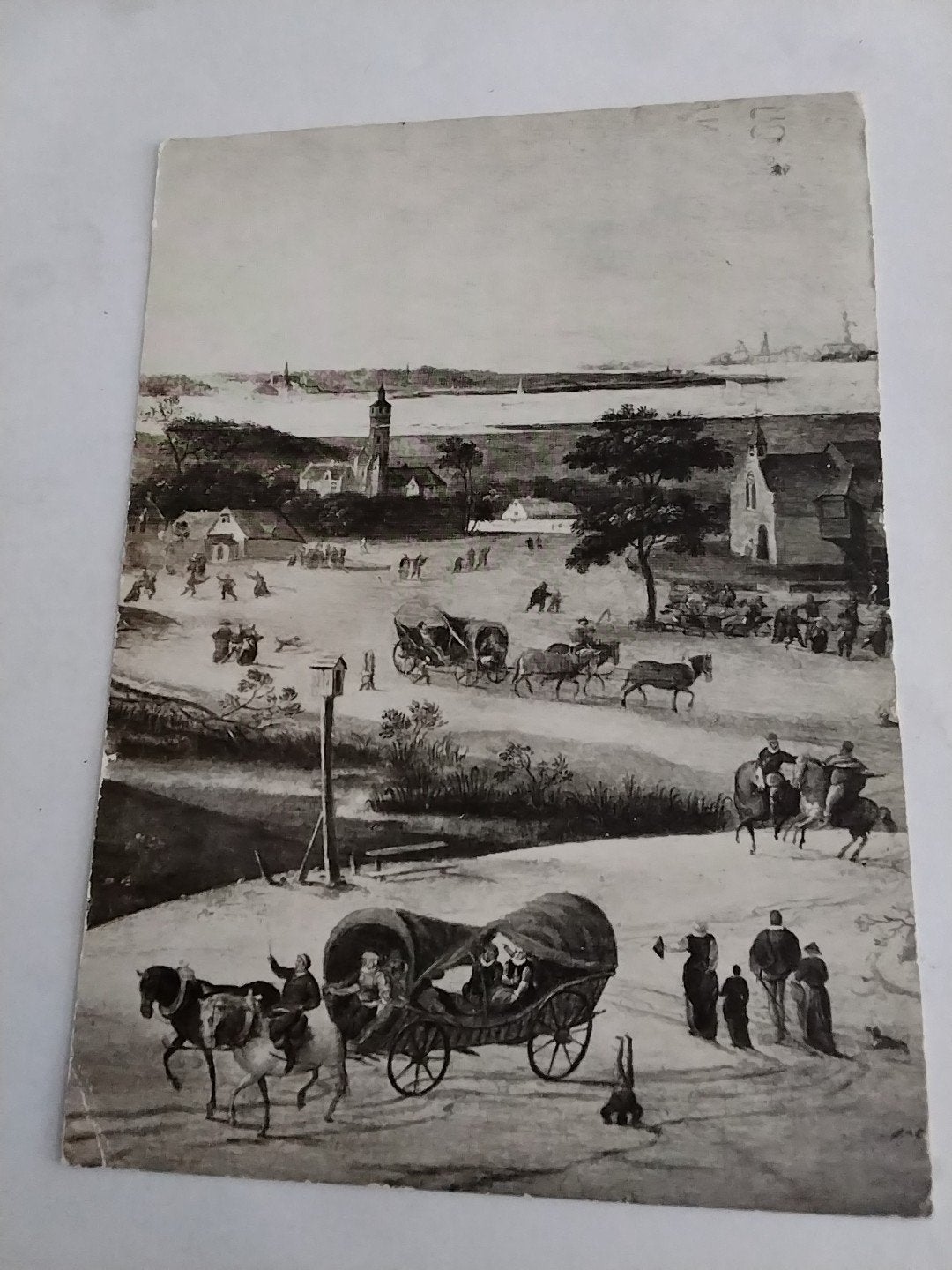 kaart:  Anvers en 1600 /Dorpsgezicht met paard en wagen, Ophalen of Verzenden, 1940 tot 1960, Gelopen
