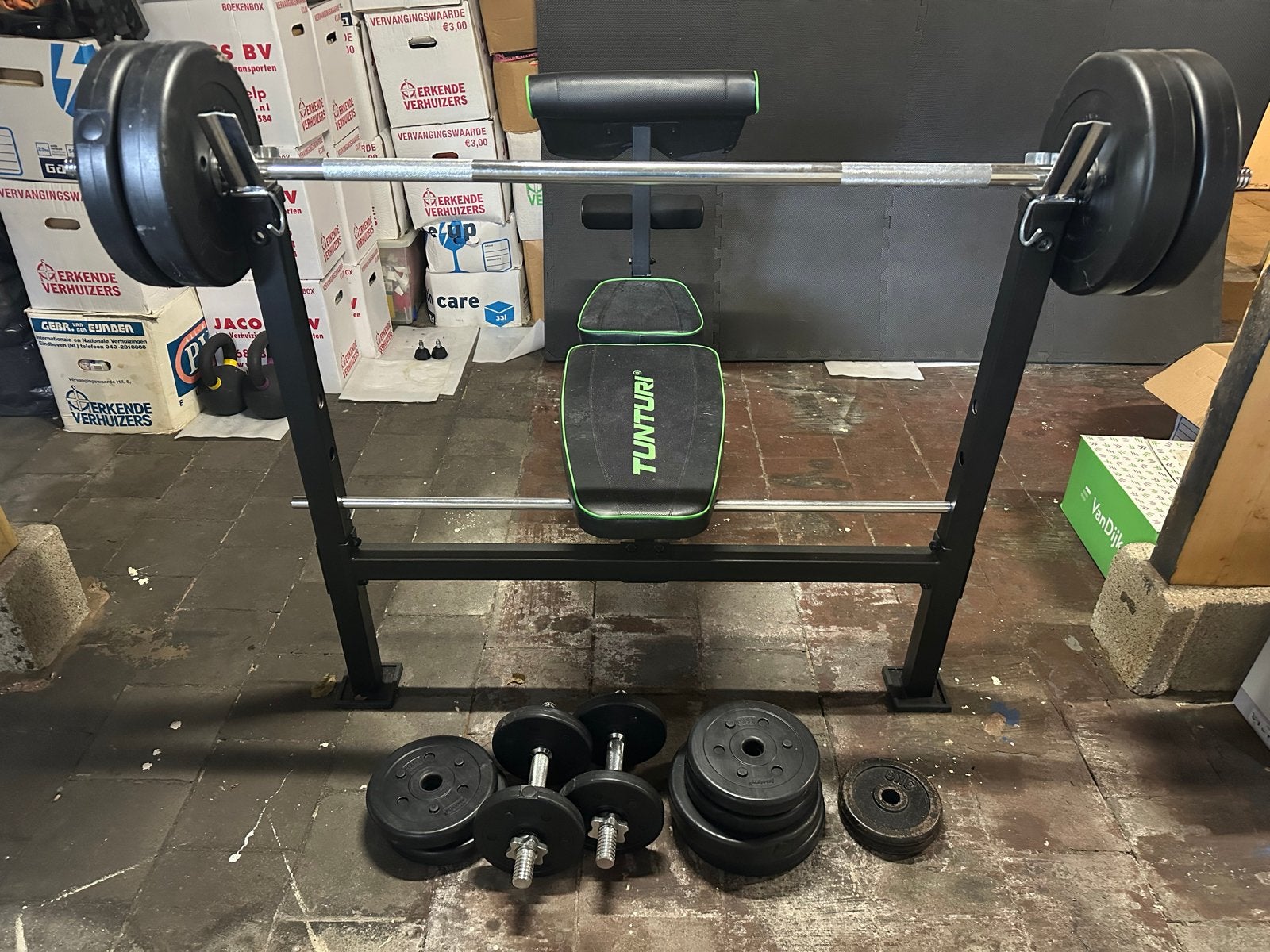 Tunturi Fitnessbank met Halterset en Gewichten, Ophalen, Gebruikt, Armen, Fitnessbank