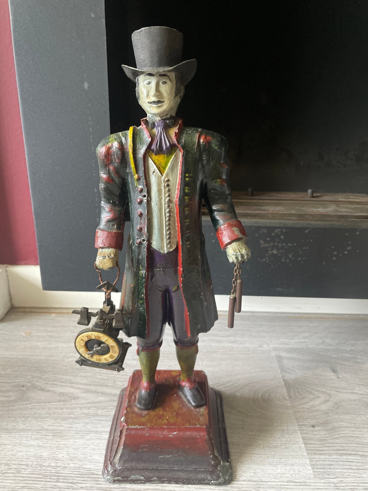 Antieke gietijzeren figuur met klok en gewichten, Antiek en Kunst, Ophalen