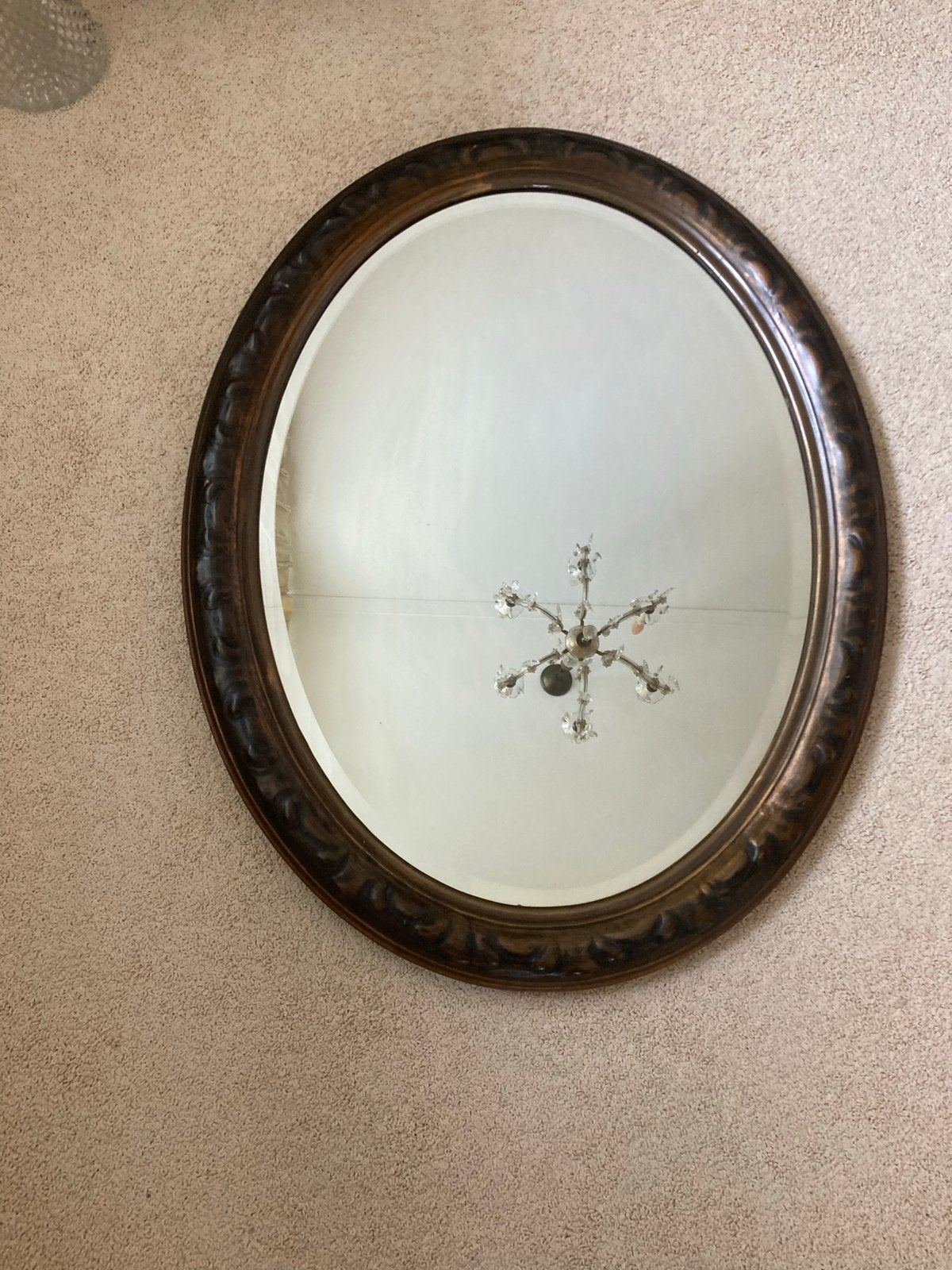 Art Deco spiegel met koperen lijst, Ophalen, Ovaal, 50 tot 100 cm, 100 tot 150 cm
