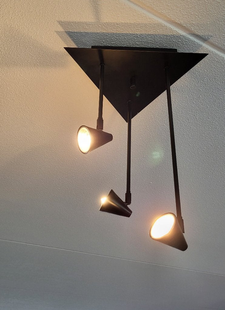 Plafondlamp Halogeen 3-spots, Ophalen, Gebruikt, 19 cm, Zwart