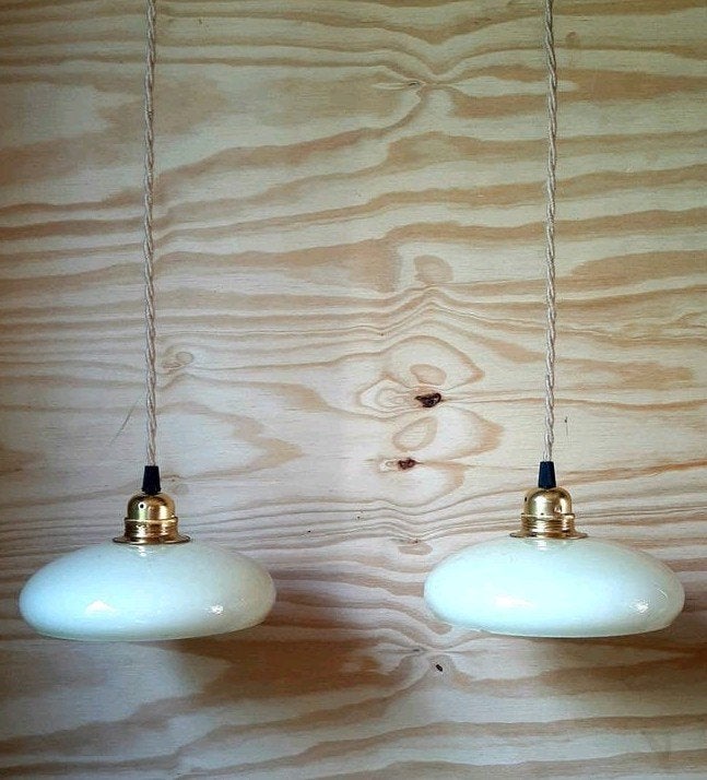 Vintage Franse hanglampen - (2x / Opaline), Ophalen of Verzenden
