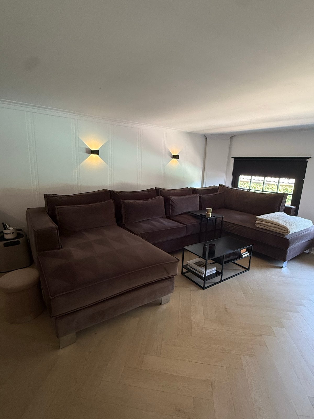 Luxe U-Bank King Genova101 Velvet Donkerbruin, Ophalen, Hoekbank, 300 cm of meer, Zo goed als nieuw