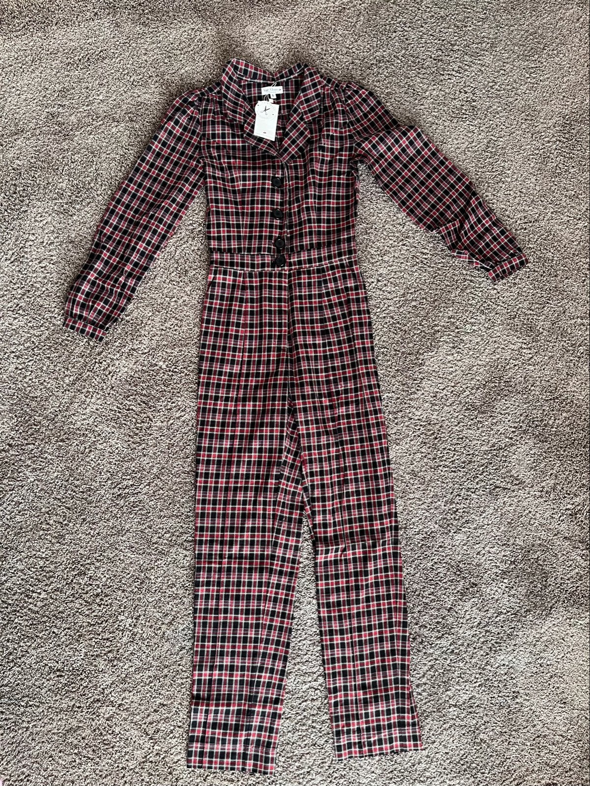 Very Cherry geruite jumpsuit rood/zwart - Maat S, Kleding | Dames, Ophalen of Verzenden, Nieuw, Maat 36 (S), Meerkleurig